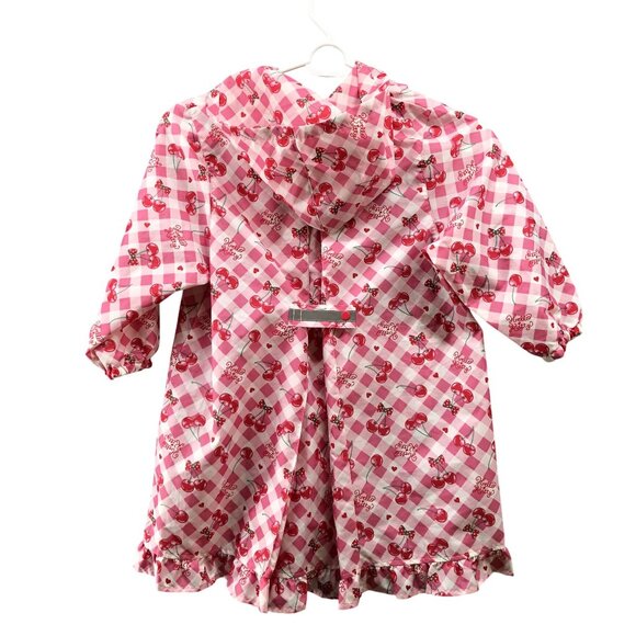Sanrio Hello Kitty Girls 5T (110 cm) Rain Coat Hooded Pink Cherry Print Ruffle - Picture 2 of 8